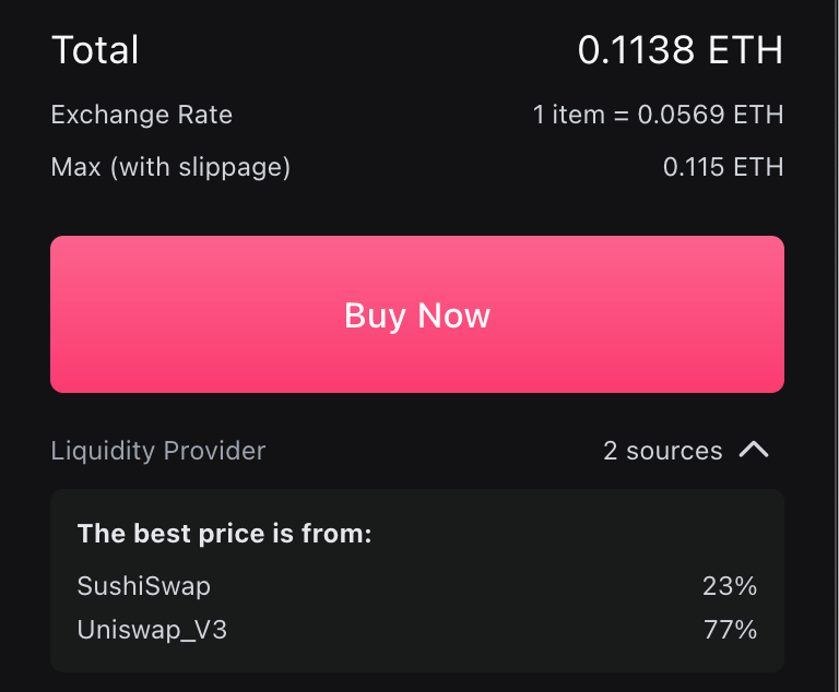 Buying two HAVAH NFTs will use 77% liquidity from Uniswap, and 23% from SushiSwap